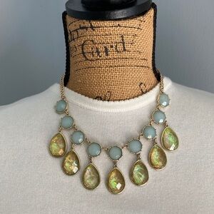 Gold and Green Teardrop Choker Necklace - Costume Jewelry